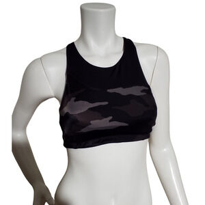 Athleta Black Camo High Neck Sports Bra Green Straps Size Small